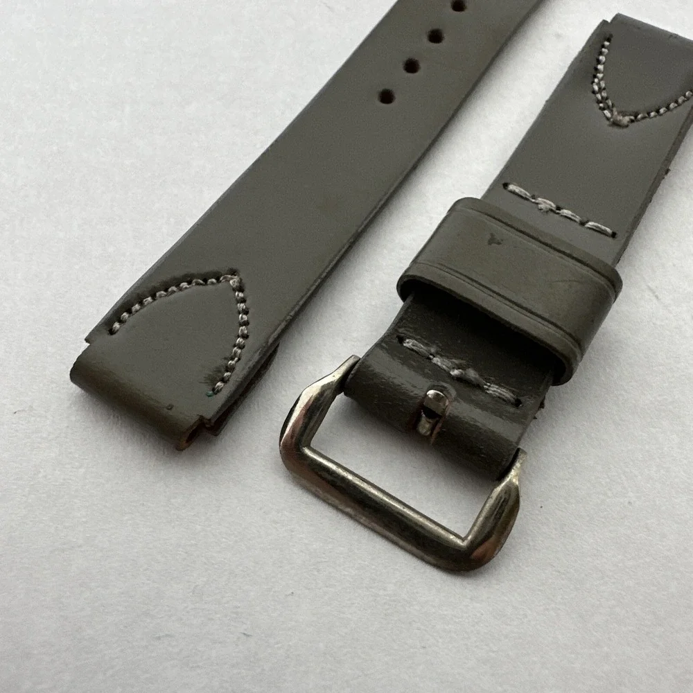 Genuine Shell Cordovan Leather Watch Strap Olive Green 2-Piece Band Silver Buckl